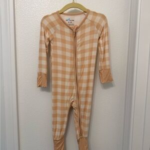 Plaid Little One Shop baby onesie Pajama - Tan and Cream desert plaid color